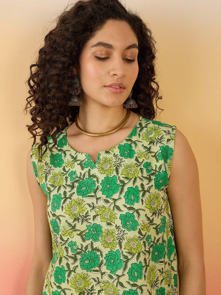 InWeave Pear Green Green Rose Jaal W/S Top