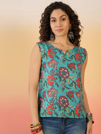 InWeave Teal Floral Print W/S Top