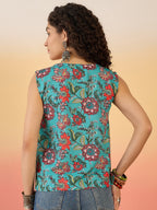 InWeave Teal Floral Print W/S Top
