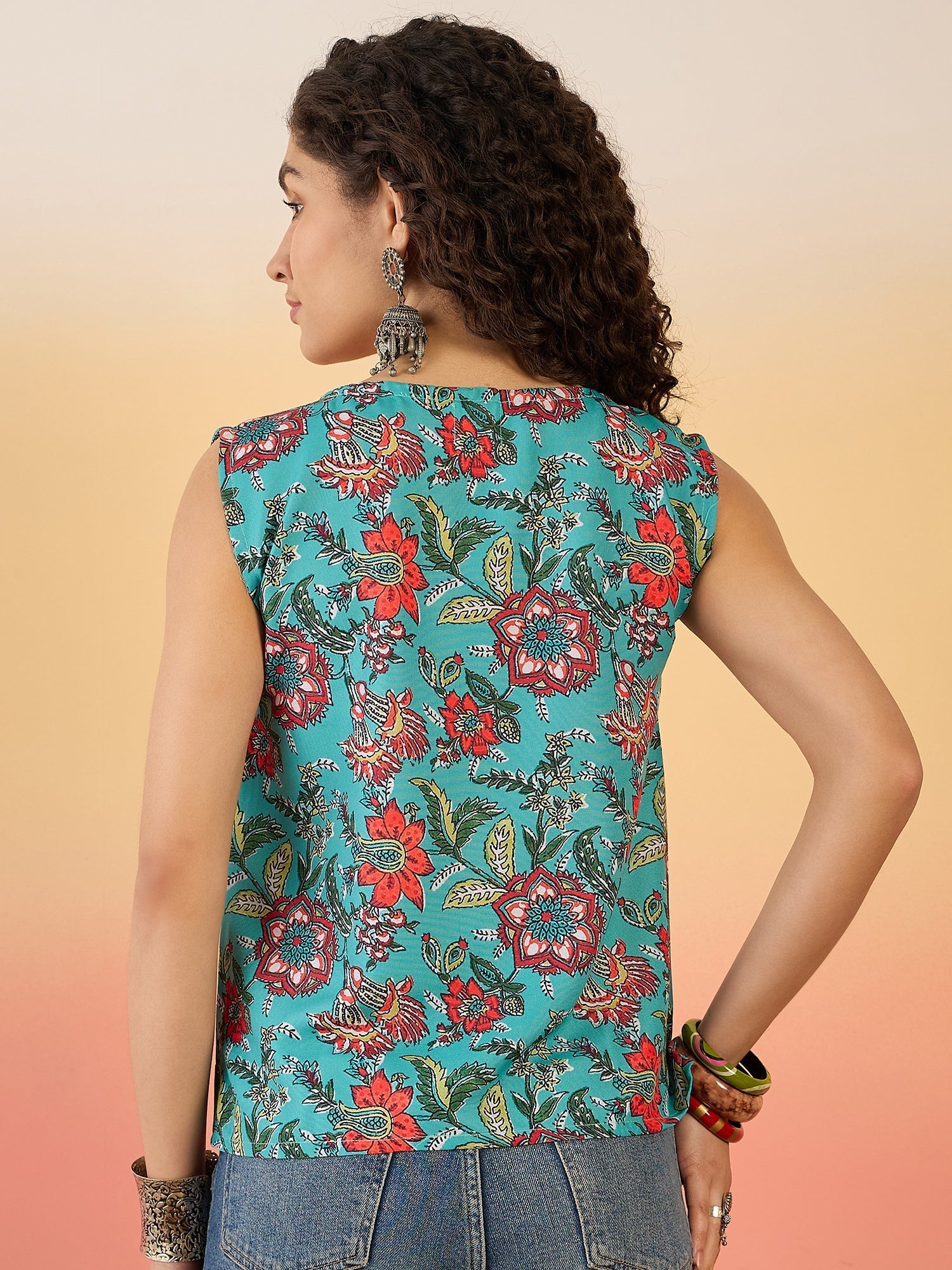 InWeave Teal Floral Print W/S Top