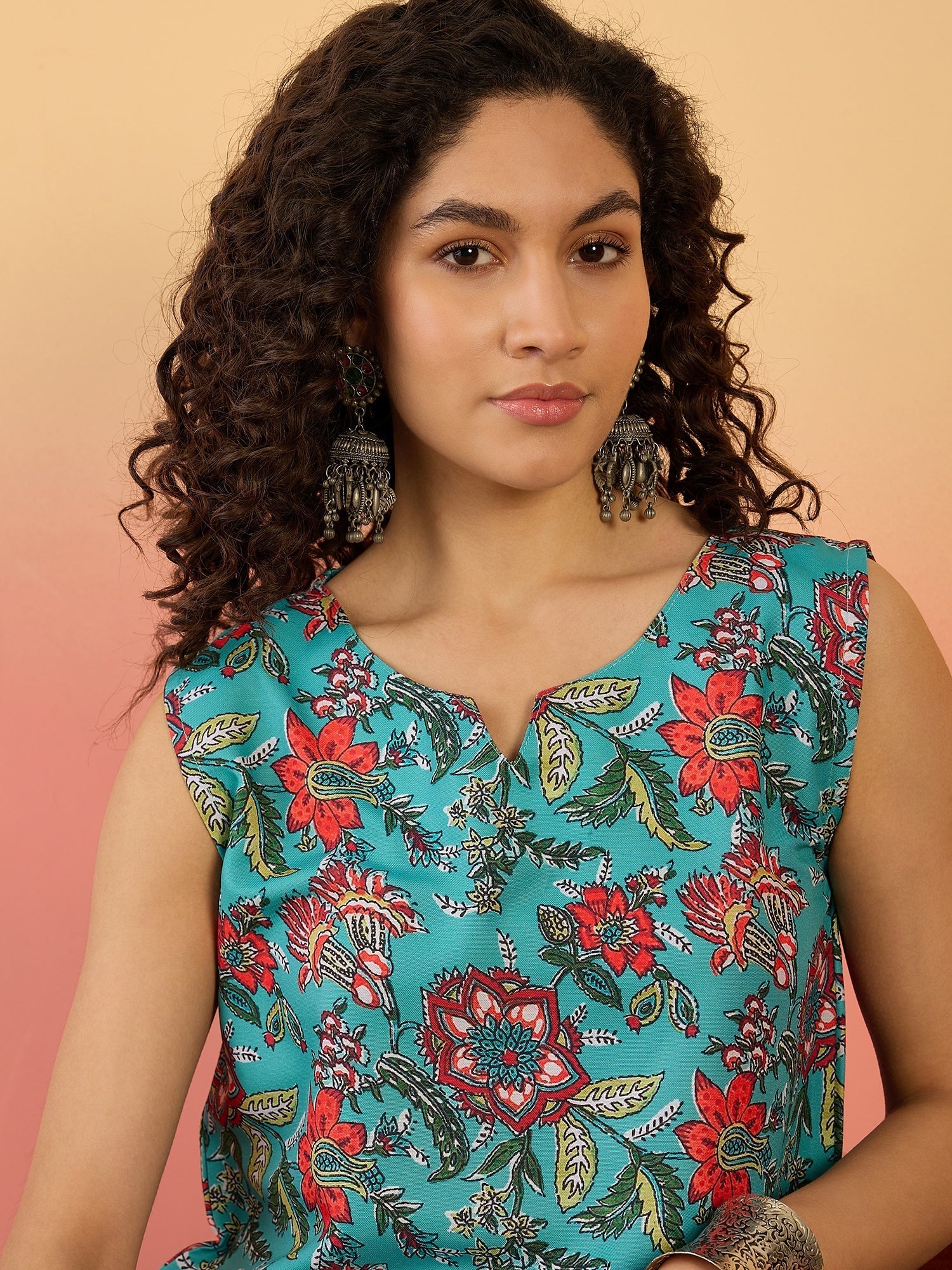 InWeave Teal Floral Print W/S Top