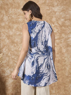 InWeave Navy White Tie Dye V Neck Top