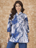 InWeave Navy White Tie Dye Mandarin Top