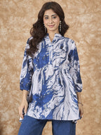 InWeave Navy White Tie Dye Mandarin Top