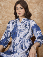 InWeave Navy White Tie Dye Mandarin Top