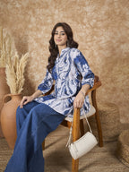 InWeave Navy White Tie Dye Mandarin Top