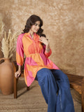 InWeave Peach Orange Print Mandarin Top