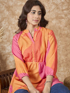 InWeave Peach Orange Print Mandarin Top