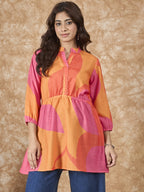 InWeave Peach Orange Print Mandarin Top