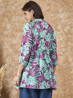InWeave Green Purple Print Mandarin Top