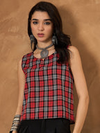 InWeave Red Black Check Sleeveless Top