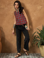 InWeave Red Black Check Sleeveless Top