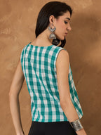 InWeave Light Blue Big Check Sleeveless Top