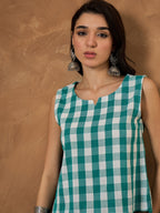 InWeave Light Blue Big Check Sleeveless Top