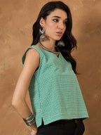 InWeave Green Small Check Sleeveless Top
