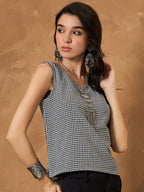 InWeave Black Small Check Sleeveless Top