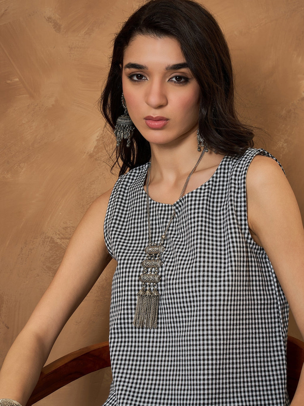 InWeave Black Small Check Sleeveless Top