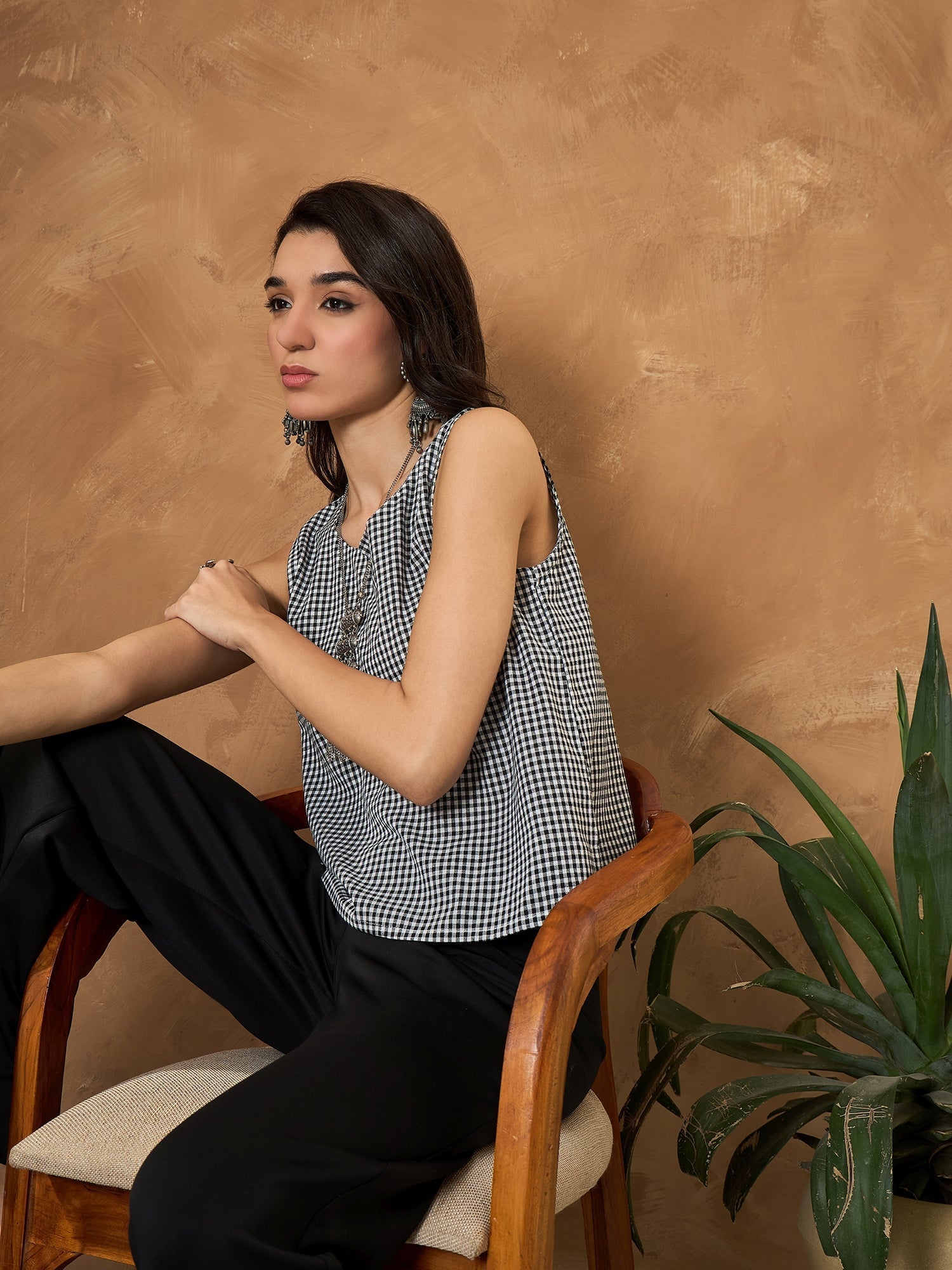 InWeave Black Small Check Sleeveless Top