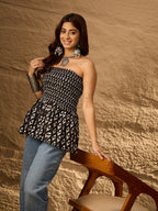 InWeave Black Arrow Ikkat Off Shoulder Top