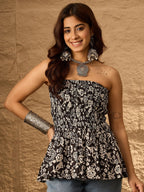 InWeave Black White Rose Off Shoulder Top