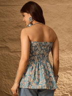InWeave Steel Blue Floral Off Shoulder Top