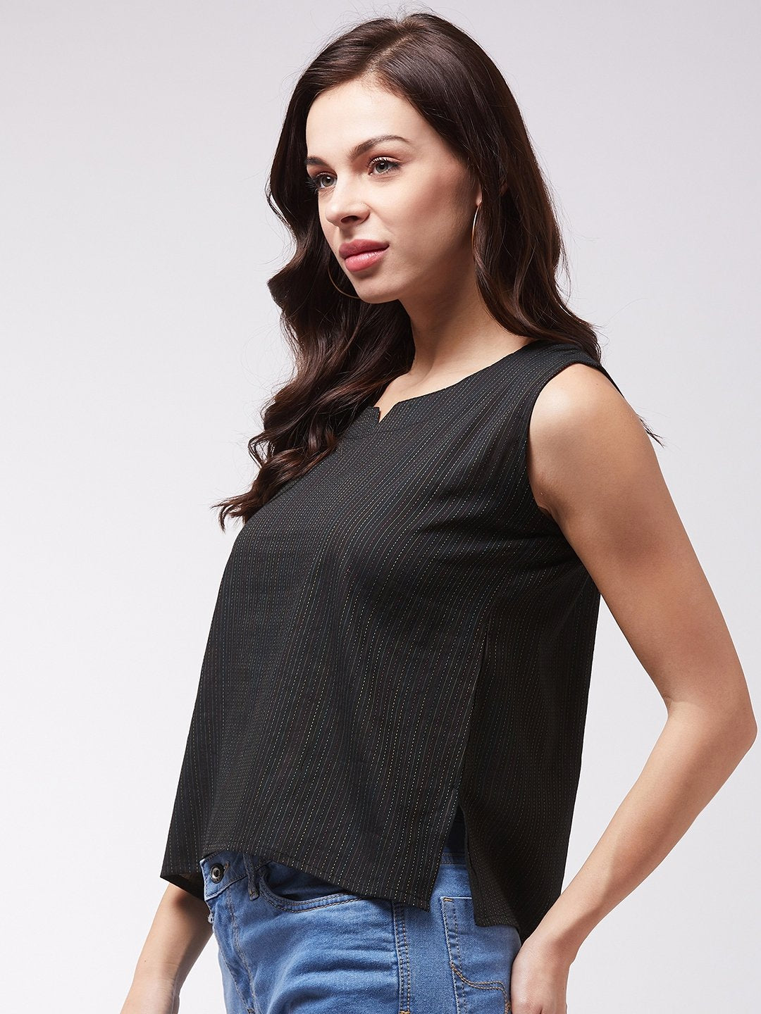 InWeave Black Kantha Sleeveless Top
