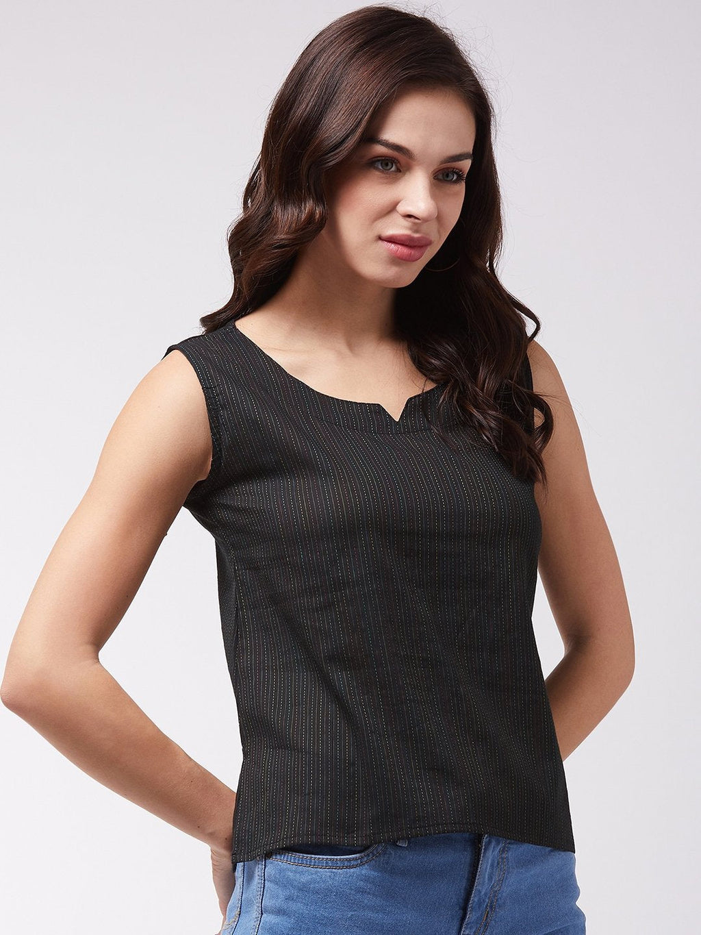 InWeave Black Kantha Sleeveless Top