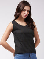 InWeave Black Kantha Sleeveless Top