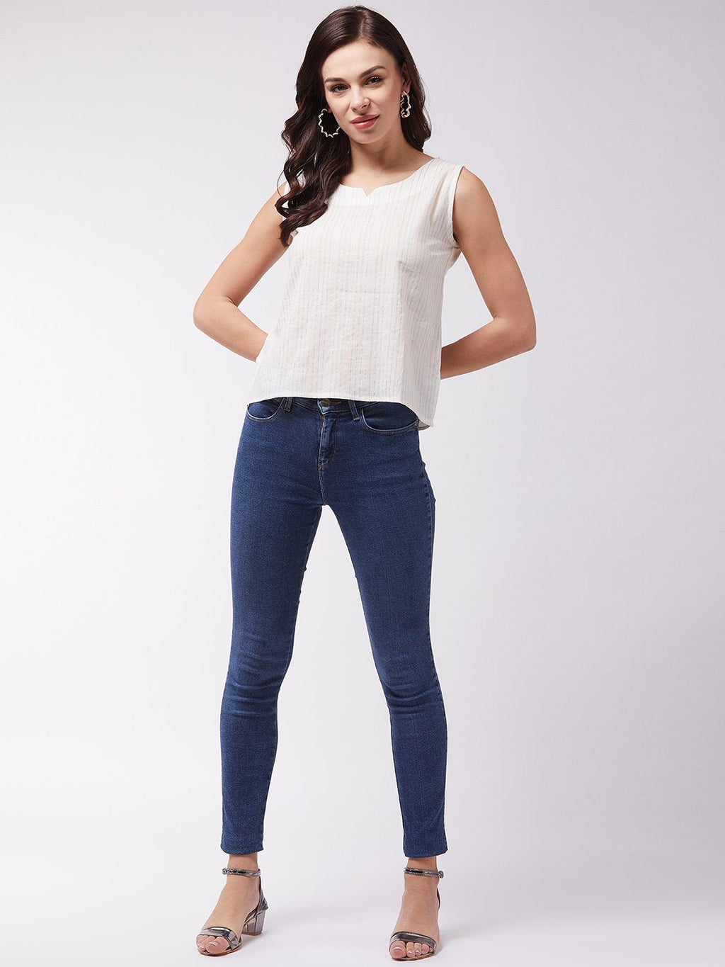 InWeave Off White Kantha Sleeveless Top