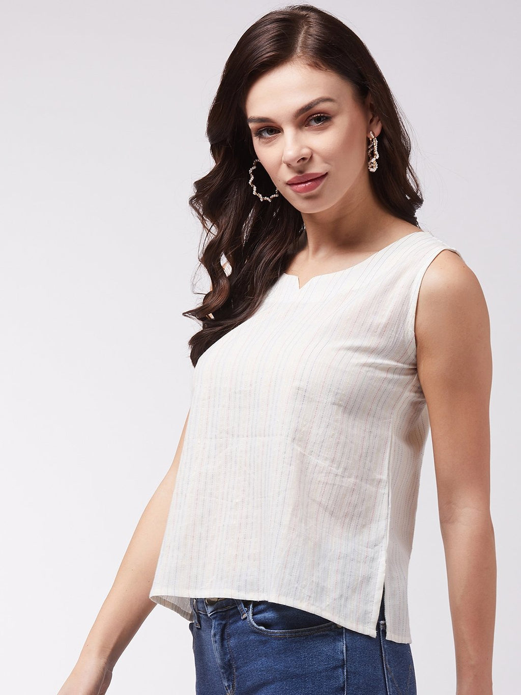 InWeave Off White Kantha Sleeveless Top