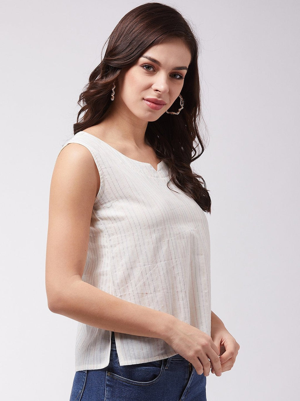 InWeave Off White Kantha Sleeveless Top