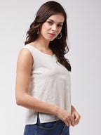 InWeave Off White Kantha Sleeveless Top