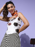 InWeave Cream Brown Leaf Print Scarf Top