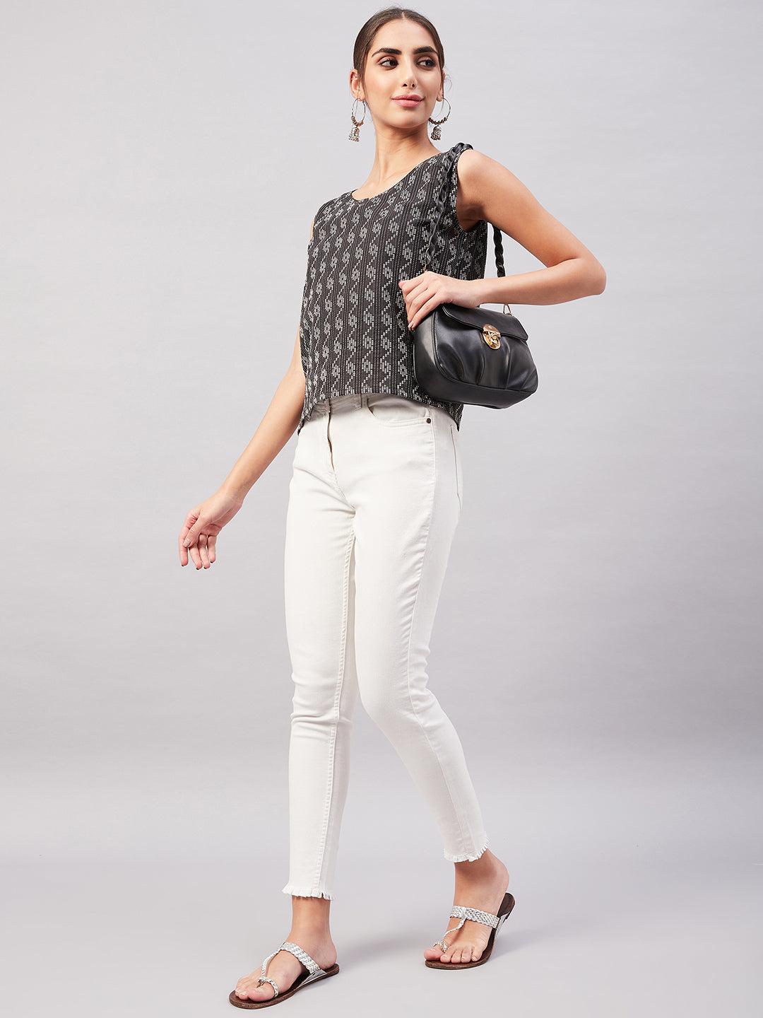InWeave Black Kantha Ikkat Print W/U Top