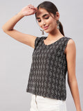InWeave Black Kantha Ikkat Print W/U Top