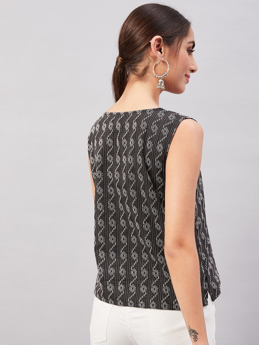 InWeave Black Kantha Ikkat Print W/U Top