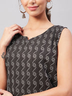 InWeave Black Kantha Ikkat Print W/U Top
