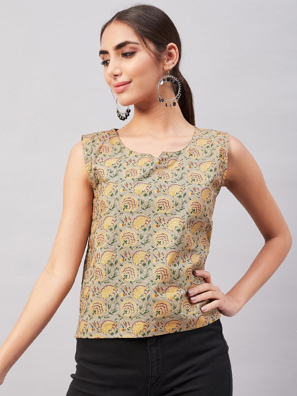 InWeave Grey Gold Floral W/U Top