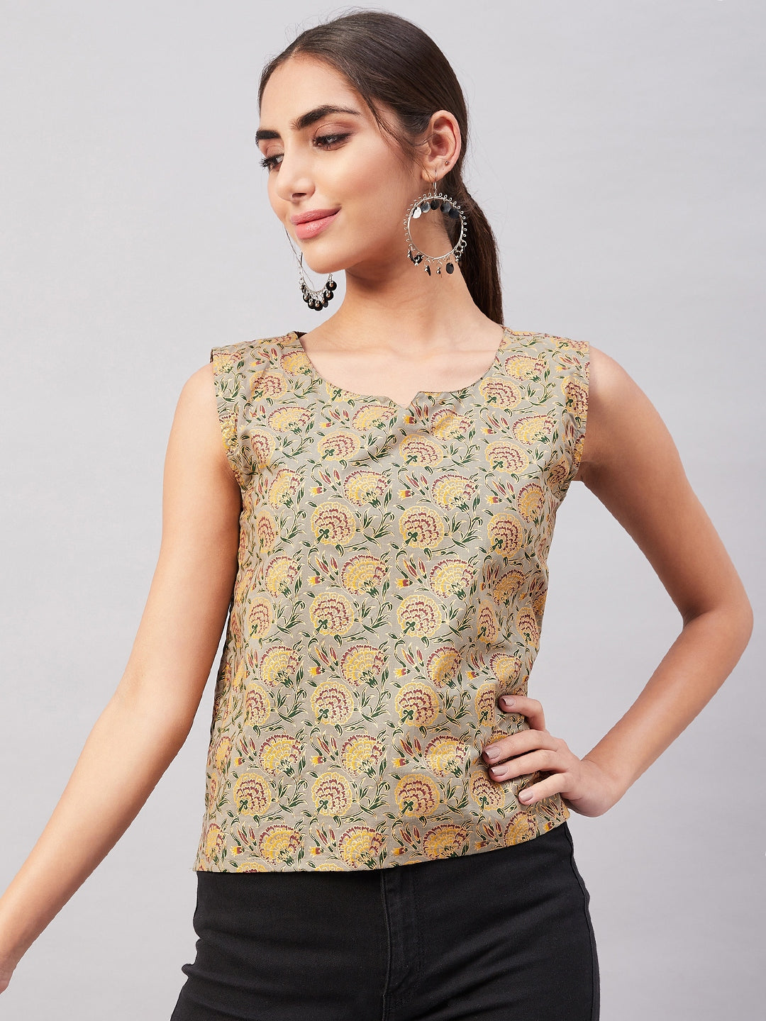 InWeave Grey Gold Floral W/U Top