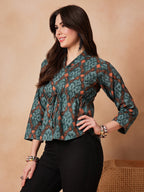 InWeave Aqua Pearl Shawl Neck Top
