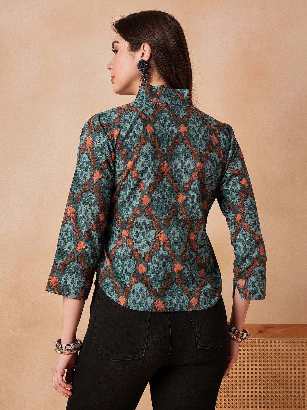 InWeave Aqua Pearl Shawl Neck Top
