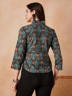 InWeave Aqua Pearl Shawl Neck Top