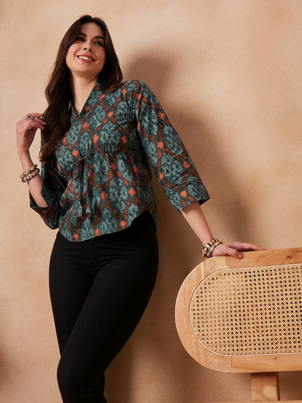InWeave Aqua Pearl Shawl Neck Top
