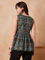 InWeave Aqua Pearl Abstract Printed Round Neck Top