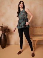 InWeave Aqua Pearl Abstract Printed Round Neck Top