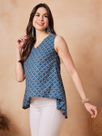 InWeave Blue Pyramid Kantha High Low W/S Top