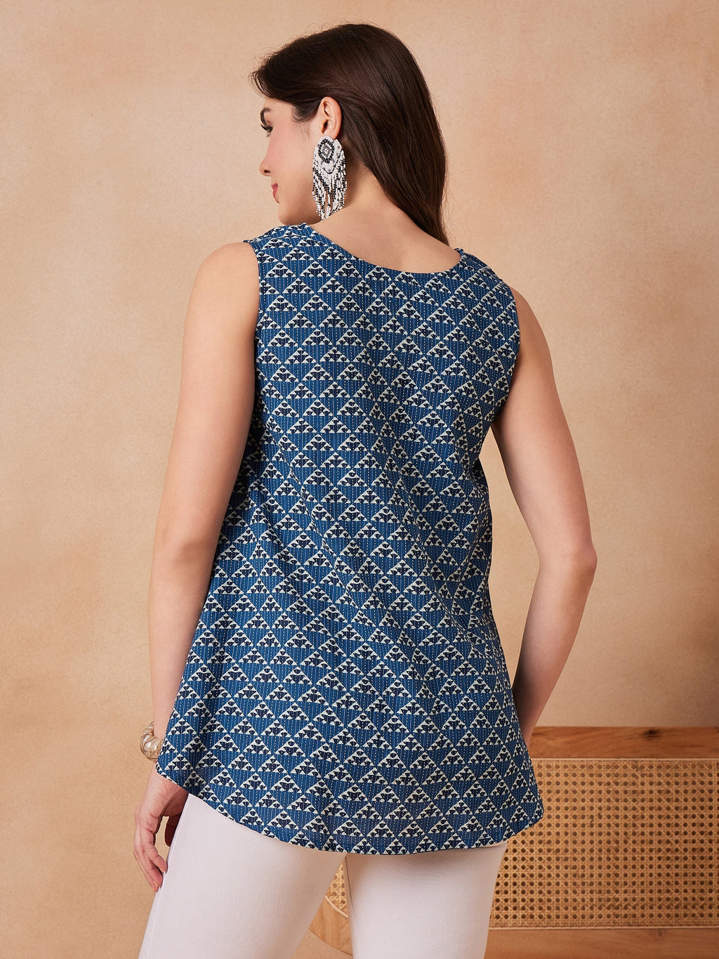 InWeave Blue Pyramid Kantha High Low W/S Top