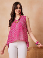 InWeave Pink Pyramid Kantha High Low W/S Top
