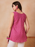 InWeave Pink Pyramid Kantha High Low W/S Top
