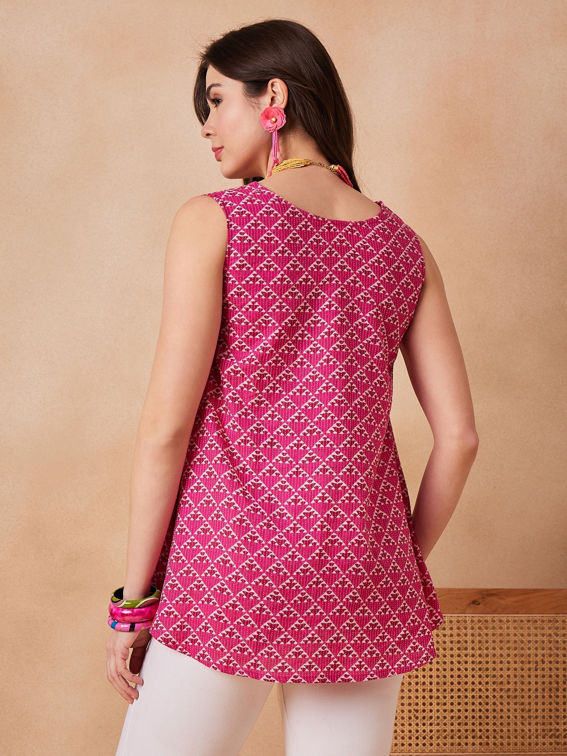 InWeave Pink Pyramid Kantha High Low W/S Top